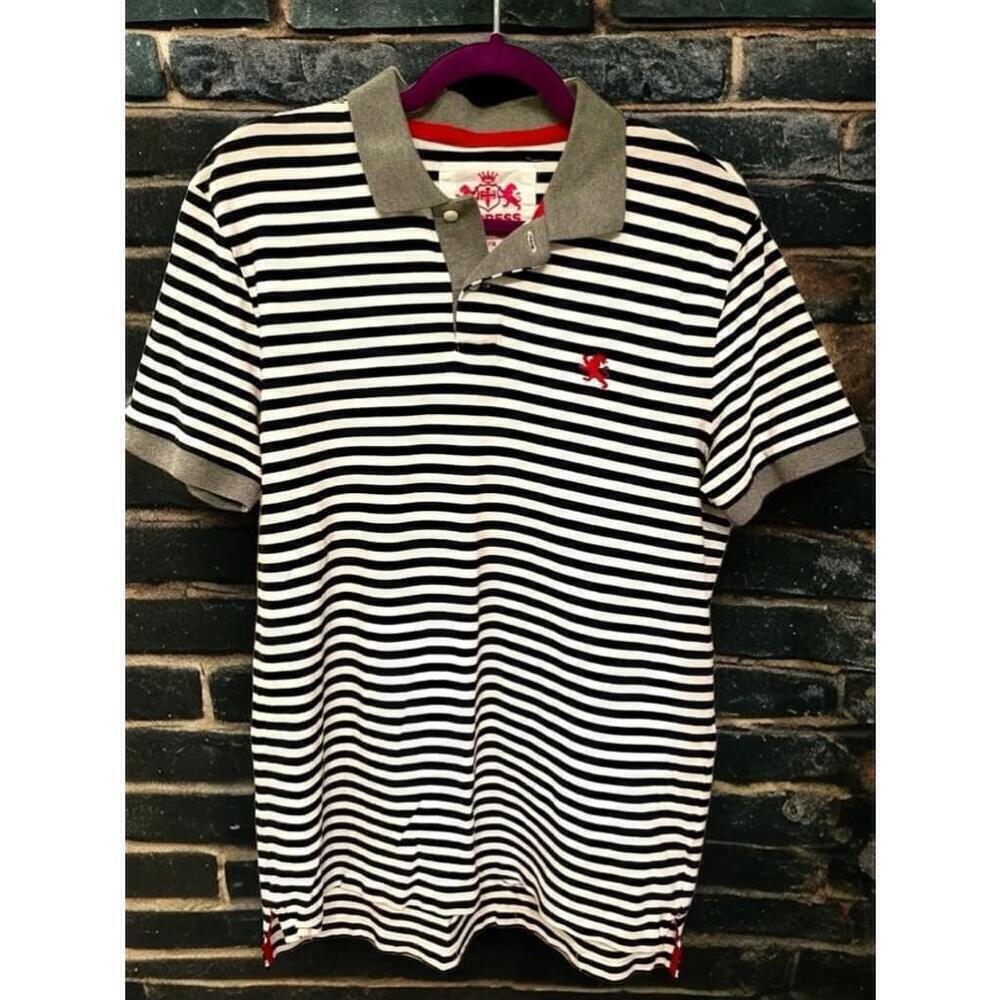 Size L Express Modern Fit Black & White Stripe polo shirt